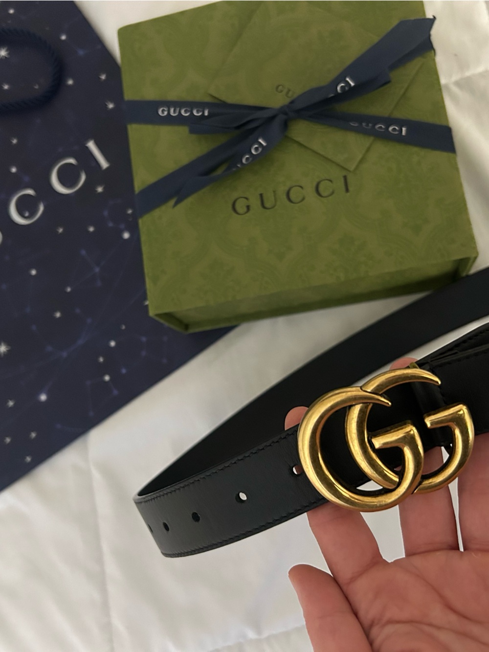 Gucci Black Leather Belt with Gold Interlocking G Buckle